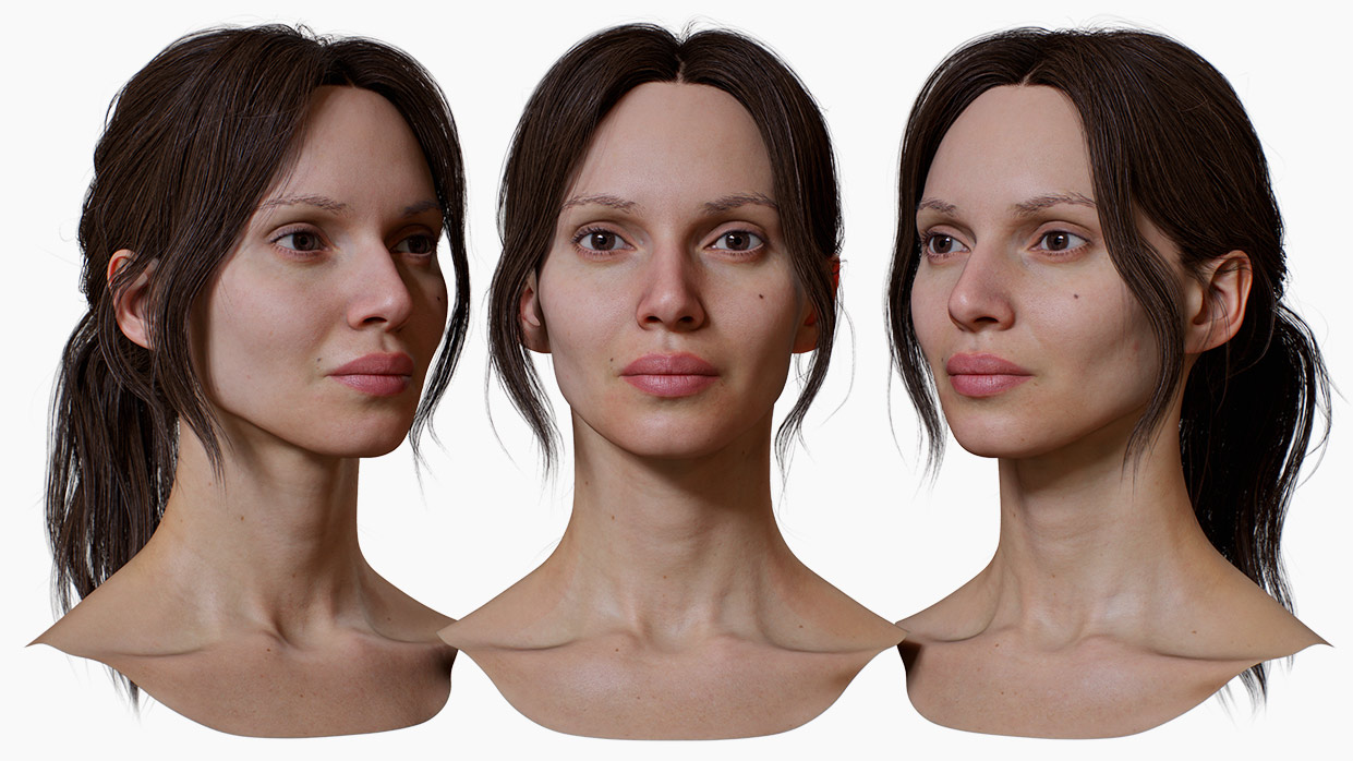 Female 3d head model download with polygon hair